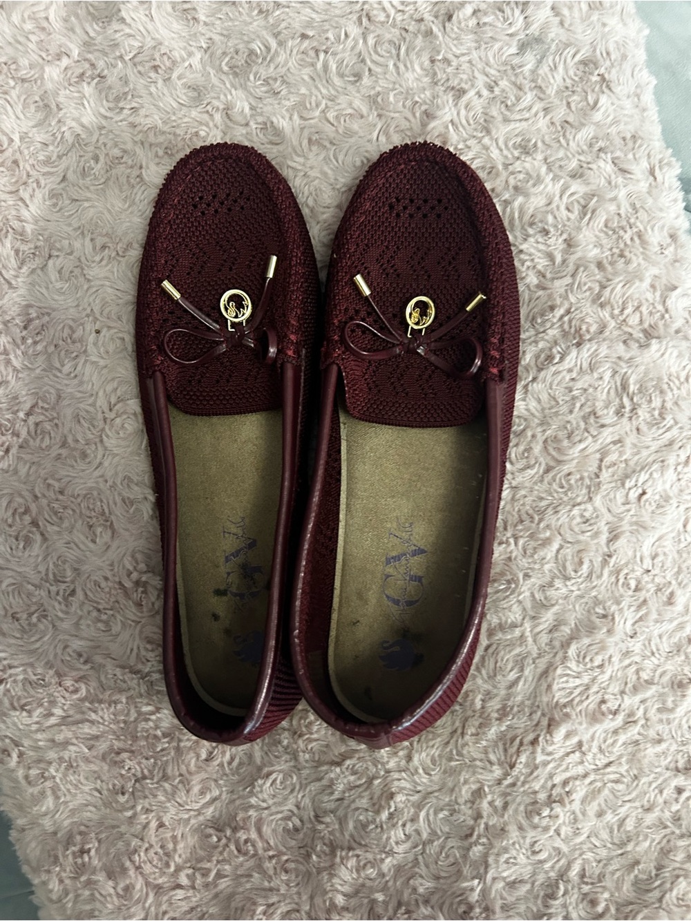 Women’s Burgundy Knit Ballet Loafers with Bow Accent